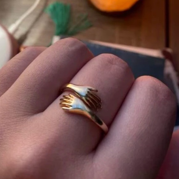 ✨3for$38✨ New 18KGP ‘Self Love’ Hugging Hands Adjustable Bypass Ring Gold Silver - Picture 11 of 16